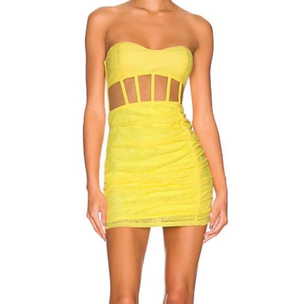 NBD NEW Farrah Mini Dress Yellow Small Corset Style Prom Wedding Party Vacation